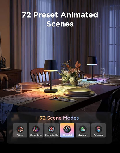 Govee Smart Cordless Table Lamp Classic (No Adapter), RGBIC Desk Lamp | Rechargeable Table Lamp for Bedroom, Living Room, Portable Lamp Works with Matter, Bedside Lamp with 72 Scenes Modes, 500lm