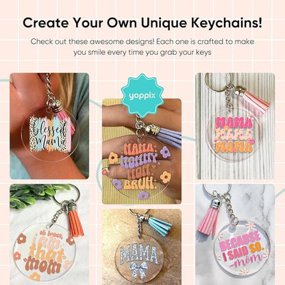 YOPPIX 140 PCS Acrylic Keychain Blank Set, Mama Double-Sided UV DTF Stickers Acrylic Keychain Making Kits for Vinyl DIY Craft Project