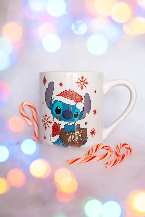 Silver Buffalo Disney Lilo and Stitch Santa Glitter, Ceramic Mug, 14oz | Dressed as, Christmas, Holiday Joy, 0.4 Liters