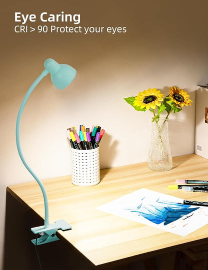 LiFMIRA Reading Light for Bed, Clip-on Desk Lamp 3 Color Modes Teal | 10 Brightness Levels Eye Care Clamp Light Flexible Gooseneck Reading Lamp Clip on Lamp for Bed Headboard Desk Bedside Dorm
