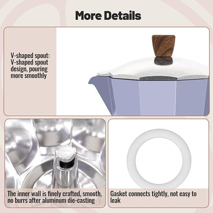 12 Cup Aluminum Moka Pot Classic Stovetop Espresso Coffee Maker 600ml 20oz Coffeemaker Percolator Mocha Pot Greca Coffee Maker Cafe Makers for Italian and Cuban Café Brewing Purple