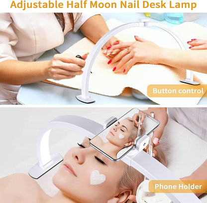 Half Moon Light for Nail Desk,29In Half Moon Lamp with Phone Holder,3000-6000K Half Moon Lamp Perfect LED Machine Light,Nail LIght,Lash Light for Table