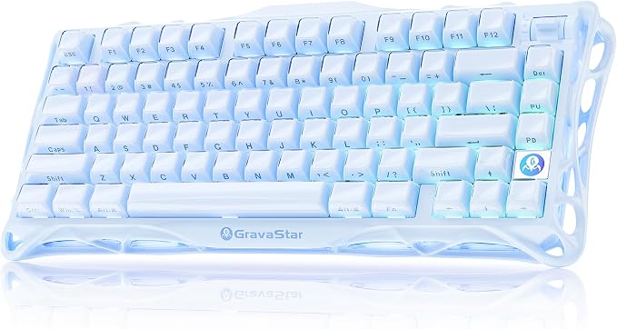 GravaStar Mercury K1 75% Wireless Mechanical Gaming Keyboard RGB Backlit | Gasket Mount, Hot Swappable Linear Switches, Creamy Sound Keyboard, 2.4GHz/USB-C/Bluetooth 5.0, for Win/Mac【Ice Blue】