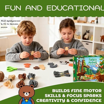 GOASION Sewing Kit for Kids, Woodland Animals Kids Sewing Kit, Pre Punched Design for DIY Hanging Decorations, Sewing Tit for Beginners Age 8-12, Boys & Girls Birthday Gift
