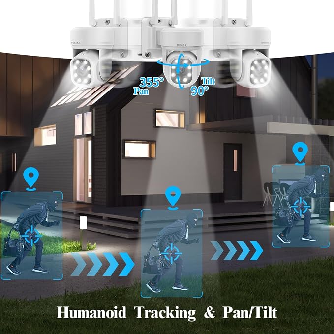 (2026 Update 120 Day Storage) 5MP PT Wireless Security Camera System with AI Human Tracking, Dual-Band 2.4G&5G WiFi, 130° Wide Angle, 2-Way Audio, No Monthly Fee, Outdoor Home Security Kit