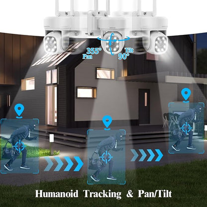 (2026 Update 120 Day Storage) 5MP PT Wireless Security Camera System with AI Human Tracking, Dual-Band 2.4G&5G WiFi, 130° Wide Angle, 2-Way Audio, No Monthly Fee, Outdoor Home Security Kit