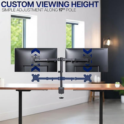 VIVO Dual Monitor Desk Mount, Holds 2 Computer Screens up to 30 inches and 22lbs Each, Heavy Duty Fully Adjustable Steel Stand with C-Clamp and Grommet, Black, STAND-V002 | Black, Articulating, Adjustable Monitor Arm, Grommet or C-Clamp Mounting, Compu...