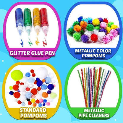 Goody King Arts and Crafts Supplies for Kids - Craft Art Supply Jar Kit for Student Age 4 5 6 7 8 9 10 Year Old Crafting Activity - Collage Arts Set for Toddlers Preschool DIY Classroom Home Project