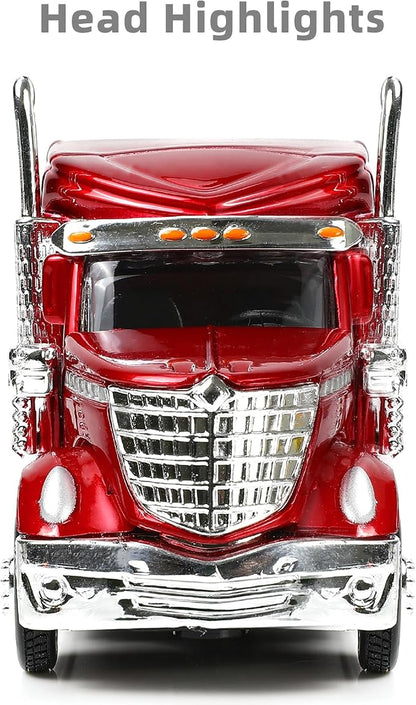 Semi Truck Toy, 1/64 Scale Alloy Metal Diecast Heavy Semi Truck Trailer Head Toy Model, International Lonestar Diecast Tow Traktor Gift for Boy Adult Model Car Collector -Red