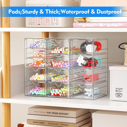ARSTPEOE Acrylic 13-Drawer Storage & Makeup Organizer for Desk, Bath | Smooth-glide drawers, clear acrylic, stackable, dustproof, wipe-clean, for eyeliners, lip liners, markers, push pins,pen