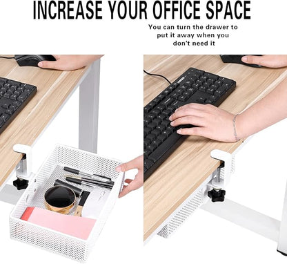 Under Desk Drawer, Clamp on Desk Organizer Hanging Desk Storage Under Table | Under desk organizer: clamp on desk drawer, 360° rotating desk basket, hanging desk organizer, clamp on desk shelf, no-drill
