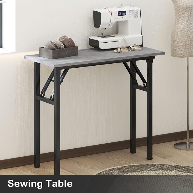 Need Small Computer Desk 31.5 Inch Folding Home Office Table Slate Ash | Black Frame Writing Gaming Work Table/Sturdy Foldable Study Table for Small Space/Dormitory, No Assembly Required