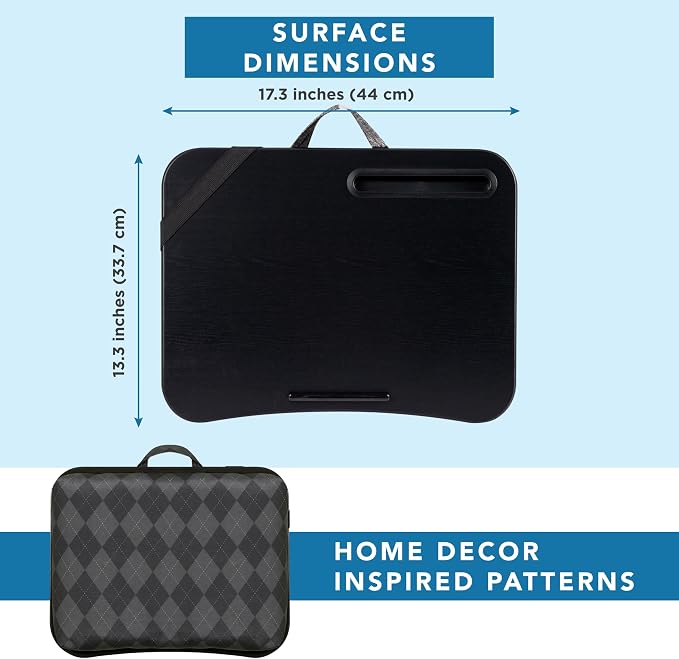 LAPGEAR Designer Lap Desk with Phone Holder and Device Ledge - Gray Argyle - Fits up to 15.6 inch Laptops - Style No. 45438