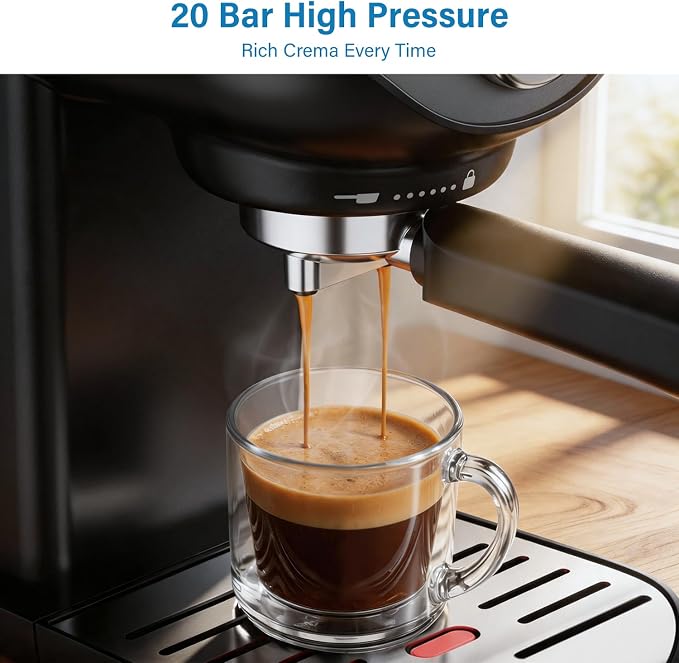 XIXUBX Espresso Machine, Compact Espresso Maker with Milk Frother | 20-Bar Pump, PID Control, Low Vibration Coffee Maker, for Small Kitchen, Home, Brews Latte, Cappuccino