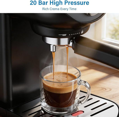 XIXUBX Espresso Machine, Compact Espresso Maker with Milk Frother | 20-Bar Pump, PID Control, Low Vibration Coffee Maker, for Small Kitchen, Home, Brews Latte, Cappuccino
