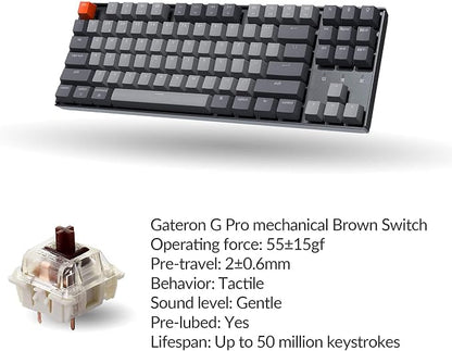 Keychron K8 Tenkeyless Wireless Mechanical Keyboard for Mac, RGB Backlight, Bluetooth, Multitasking, Type-C Wired Gaming Keyboard for Windows with Gateron G Pro Brown Switch