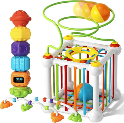 Aprilwolf Montessori Sensory Cube for Toddlers 18 Months + | Educational Activity Center with Elastic Sides | Baby Learning Toys, Wonderful Gift for Birthday Boys & Girls