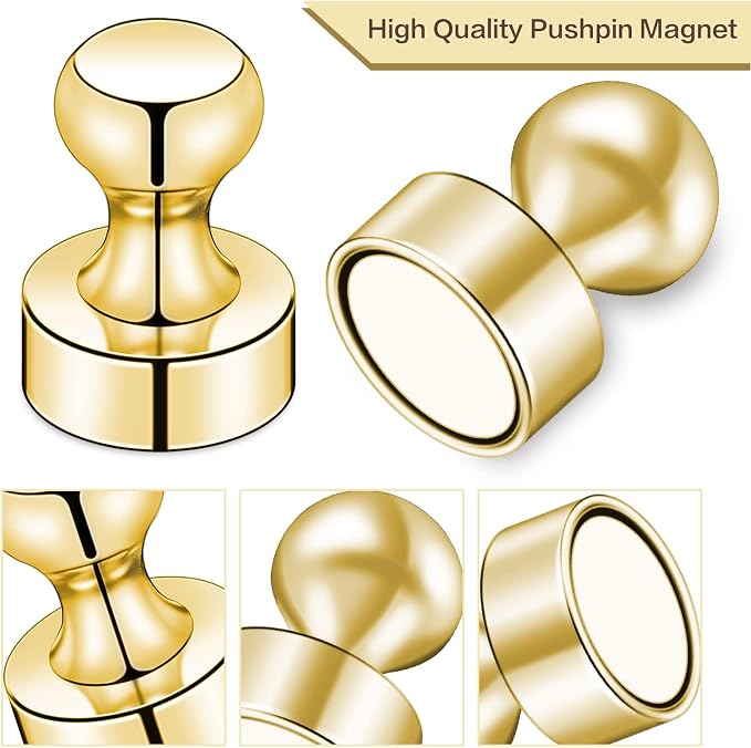 LOVIMAG Fridge Magnets 50Pcs, Magnet for Refrigerator Whiteboard, Gold | Small Strong Neodymium Metal Cute Push Pin for Classroom, Kitchen, Accessories Decorative, Office, Calendar