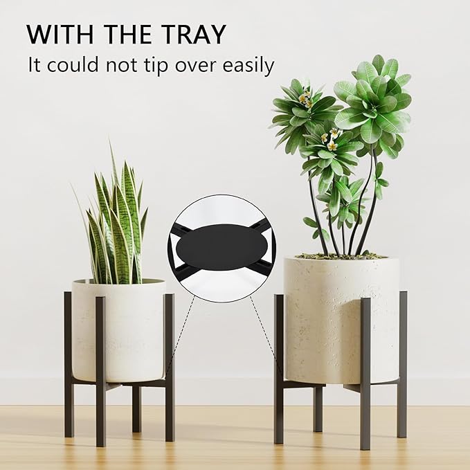Adjustable Metal Plant Stand Indoor Outdoor - Fits 8 to 12 Inches Pots - Mid Century Modern Planter Stand Single Floor Flower Pot Holder Home Decor for Gardening Gifts