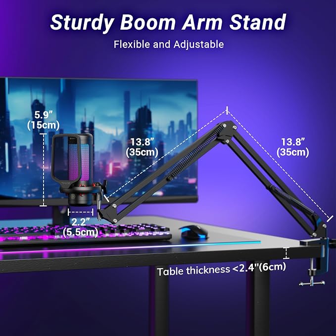 TONOR Gaming Microphone Set with Boom Arm, Vocal Condenser Microphone for Content Creators, USB Mic for PC with Stand, RGB, Tap Mute, Gain Control, Gaming Equipemnt, Twitch, Streaming, TC310+ | Boom Arm Set, USB Mic with Controllable Light, One Tap Mut...