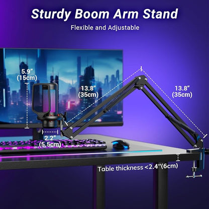 TONOR Gaming Microphone Set with Boom Arm, Vocal Condenser Microphone for Content Creators, USB Mic for PC with Stand, RGB, Tap Mute, Gain Control, Gaming Equipemnt, Twitch, Streaming, TC310+ | Boom Arm Set, USB Mic with Controllable Light, One Tap Mut...