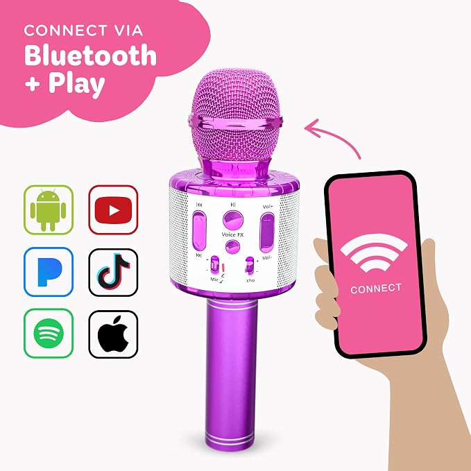 Move2Play, Kids Karaoke Microphone | Includes Pre-Loaded Songs & Bluetooth | Kids Birthday Party Gift | Toy for All Ages 2, 3, 4, 5, 6+ Year Old Girls, Boys & Toddlers