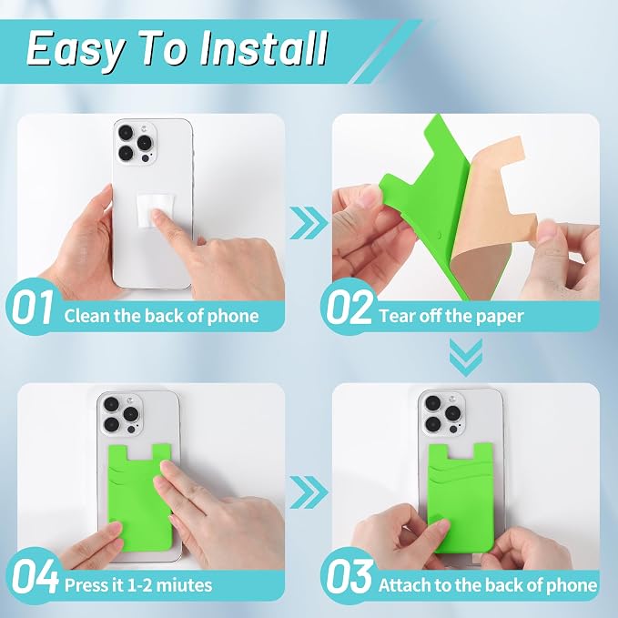 SHANSHUI Card Holder for Phone Case, Silicone Sticky Sleeve Pocket Stick on Business ID Credit Card Cell Phone Wallet Fitting for iPhone, Android & Most Smartphones, 5 PCS Grey White Yellow Green Pink