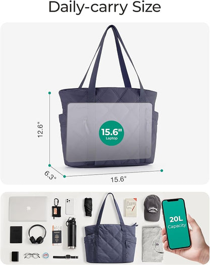BAGSMART Crush Tote Bag for Women, 20L Puffer Work Tote with Zipper | Quilted Nurse Hospital Bag For Travel College Gym