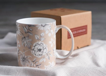 Maison d' Hermine Coffee Mug with Handles Tea Cups (15 Ounce, Pack of 1) | Fine Bone China Coffee Mugs for Hot Beverages Cappuccino Latte Home Restaurant Spring Summer -Pretty Autumn - Pretty Mono