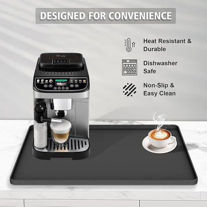 Silicone Coffee Mat 24"x16", Single Piece Anti-Vibration Under Coffee Maker Mat, Non-Slip Espresso Machine Mat with 10mm Raised Edge, Noise Reduction Countertop Protector, Fits Breville Ninja Keurig