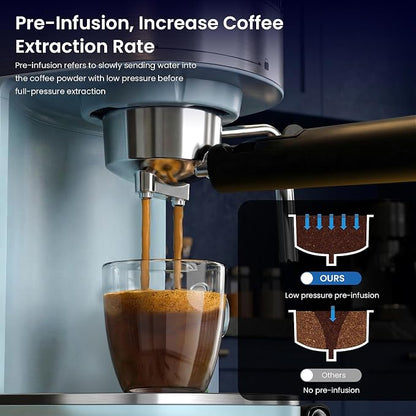 COWSAR Espresso Machine,Expresso Coffee Machines,Espresso Maker with Milk Frother Steam Wand & 40oz Removable Water Tank，Stainless Steel Compact Cappuccino & Latte Machine