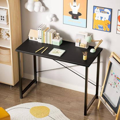 Sweetcrispy 44-Inch Small Computer Desk for Bedroom, Black | Gaming Writing Work and Study Desk for Home Office, Sturdy Metal Frame and Compact Modern Design with X-Shaped