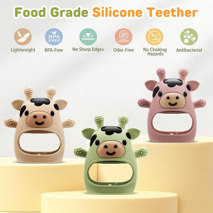 2 Pack Baby Teething Toys 3-6 6-12 Months, Adjustable Anti Dropping Wrist Teething Mittens, Food Grade Silicone Baby Chew Toys for Sucking Needs Teether for Newborns Infants Teething Relief