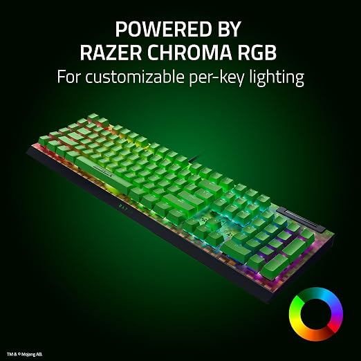 Razer BlackWidow V4 X Mechanical Gaming Keyboard, Minecraft Edition | Green Switches Tactile & Clicky, 6 Macro Keys, Chroma RGB, Doubleshot ABS Keycaps, Sound Dampening & Stabilizers