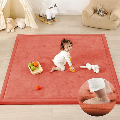1.3" Thick Baby Floor Play Mat, 59x79 Padded Foam Tummy Time Crawling Mat, Non-Slip Water-Repellent Soft Plush Nursey Area Rug for Playroom Living Room (Brick)