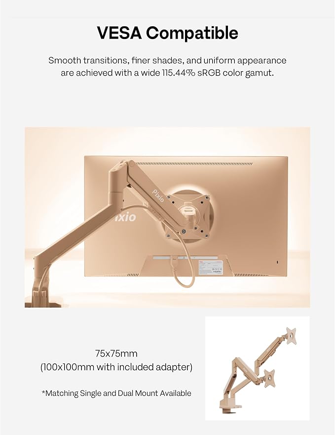 Pixio PX246 Wave Beige 24 inch 120Hz Refresh Rate FHD 1080p Resolution IPS Panel 4ms GTG Response Time Gaming Monitor with Adaptive Sync