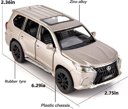 BDTCTK 1/32 Compatible for Lexus LX570 Off-Road in Luxury SUV Model Car, Zinc Alloy Pull Back Toy car with Sound and Light for Kids Boy Girl Gift(Silver)