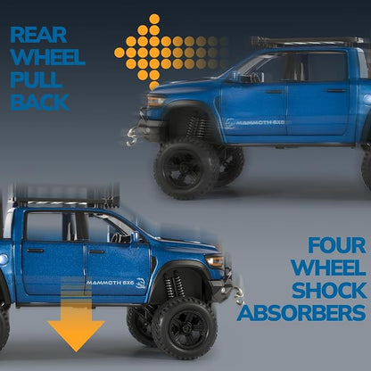 Toy Trucks for Boys 1/32 Diecast Trucks Mammoth Model Truck,Collectible Pickup Truck Model Kit,Pull Back Cars with Lights and Sounds,Toy Trucks for Boys Age 4-7（Blue）