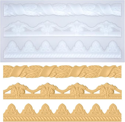 Art Molds for Polyclay Air Dry Clay Plaster Epoxy Resin Fondant Cake Decor 3 Border Trimmings