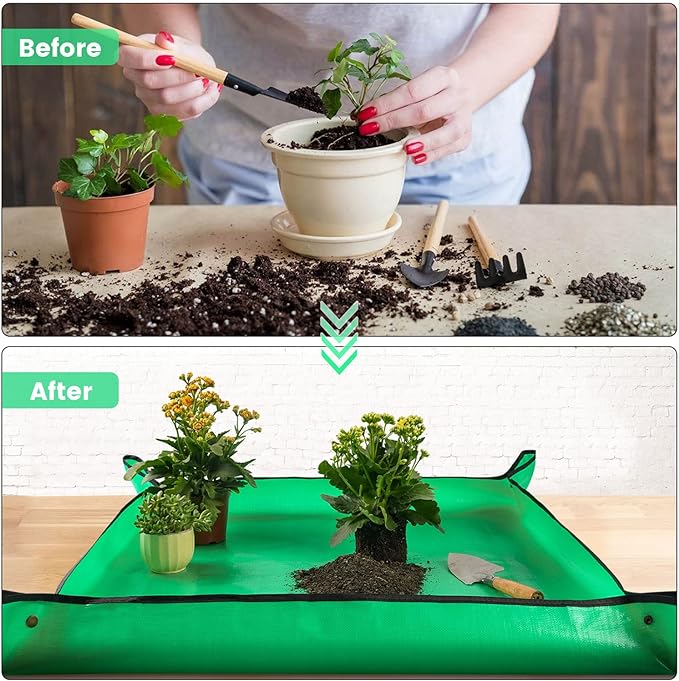 Repotting Mat for Indoor Plant Transplanting Control Mess, 26.8"X26.8" Waterproof Succulent Potting Mat Square Planting Tray Soil Change Mat Gardening Gifts for Plant Lovers