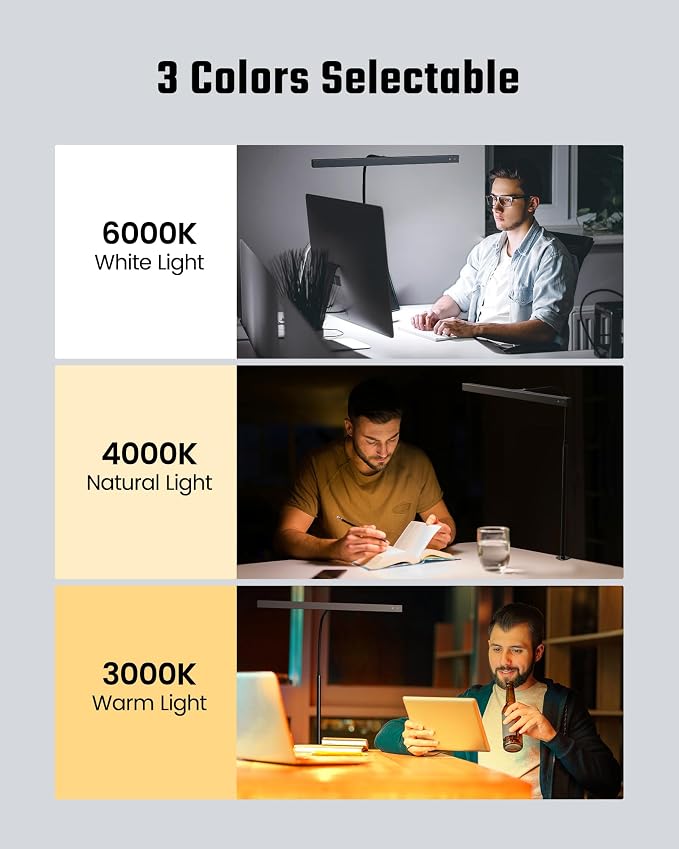 SUPERDANNY LED Desk Lamp for Office Home, Eye-Caring Desk Light with Adjustable Gooseneck, 12W Touch Control Dimmable Brightness, Architect Clamp Lamp with USB Adapter, Grey