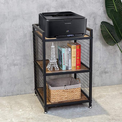 Industrial 3-Shelf Printer Stand, Rustic Printer Cart with Wheels, Large Printer Desk Cart with Storage Shelves, Office Organizer for Home, Living Room, 19.3'' x 19.3'' x 34.8''