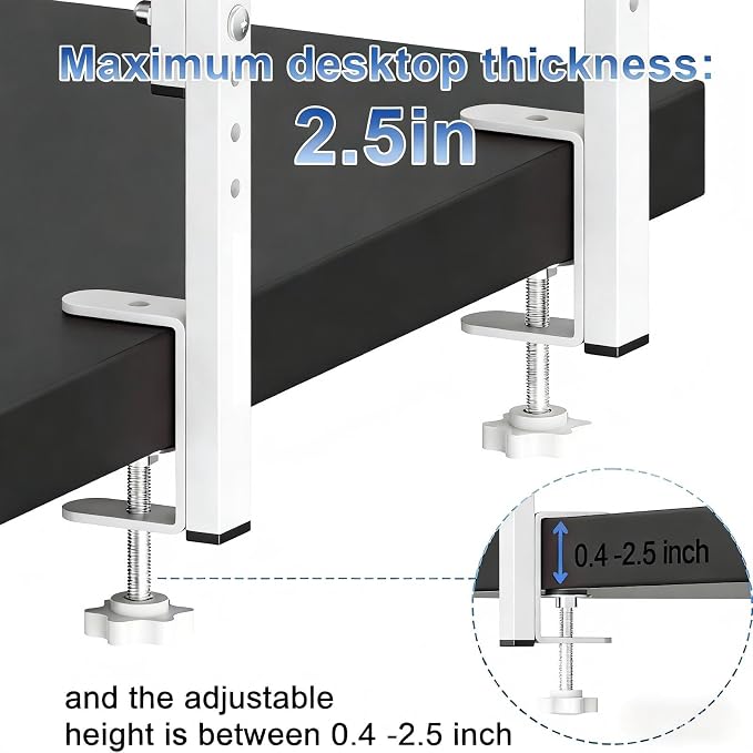 Spacrea Clamp on Desk Shelf, 2 Tier Office Desk Shelves Organizer, Wood Desktop Supplies Storage Rack, Desk Organizers and Accessories (White)