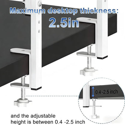 Spacrea Clamp on Desk Shelf, 2 Tier Office Desk Shelves Organizer, Wood Desktop Supplies Storage Rack, Desk Organizers and Accessories (White)