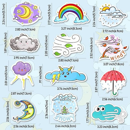 QTL Weather Stickers for Kids Students, Weather Party Supplies, Waterproof Vinyl Stickers for Water Bottles and Laptop, 50PCS