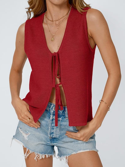 LILLUSORY Womens Tie Front Tops Vacation Sweater Vest | Bohemian Style, Beach Resort Wear, Concert Western Outfits, Crochet Tops, Vacation Outfits, Cute Y2k Sleeveless 2026