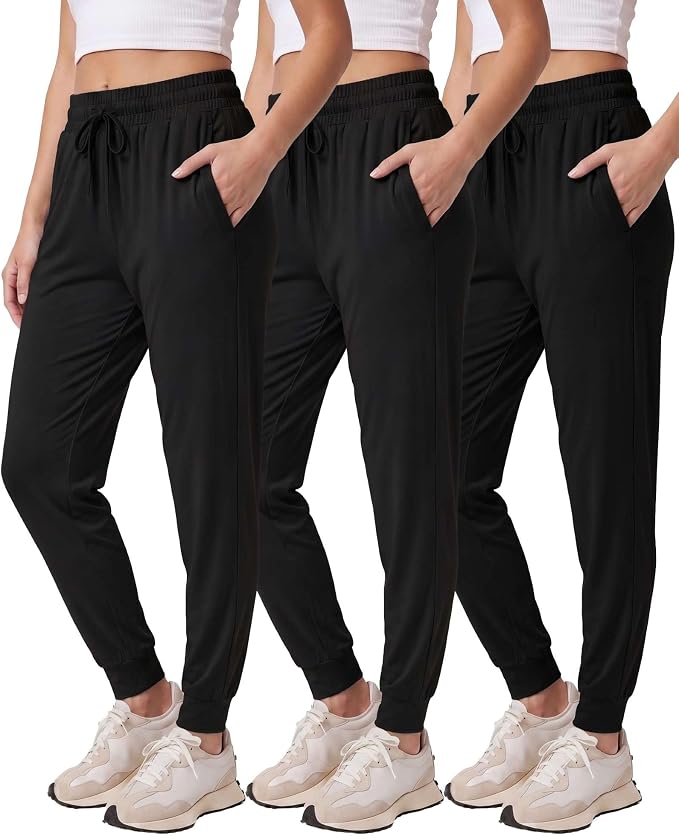 3 Pack Women's Lounge Joggers Sweatpant Active Athletic Yoga Workout Pocket | Available in Plus Size, Ladies Casual, Drawstring Gym Pants, Sleep Bottoms, Hiking, Running, Fitness, Exercise, Pajama, Soft