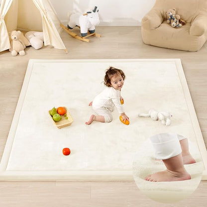 1.3" Thick Baby Play Mat for Floor, 79x118 Large Foam Tummy Time Mat, Padded Support Soft Plush Nursery Rug for Infant Kids Toddler Crawling Kick Activity (Ivory)