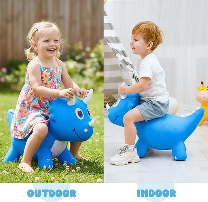 Kids Dinosaur Bouncy Animal Toys, Inflatable Triceratops Bouncer, Ride on Bounce Hopper, Indoor Outdoor Activity Birthday Gift for 18 Months 2 3 4 Years Old Boys