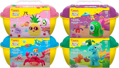 Jovi - Play&Fun Aliens, Character kit for Children with Modeling Clay | Includes Cutouts, 24 Non-Drying Clay Sticks and Tools to Create Monsters and Aliens, DIY kit for Kids